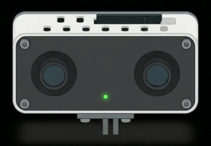 Front of the recorder: two lenses and the green status light