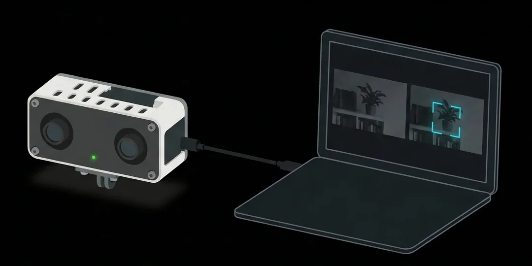 The recorder connected to a laptop showing both camera views side by side